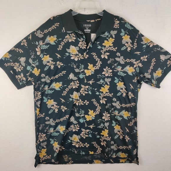 Izod Other - Izod Mens Large Black Floral Polo Golf Rugby Casual Shirt